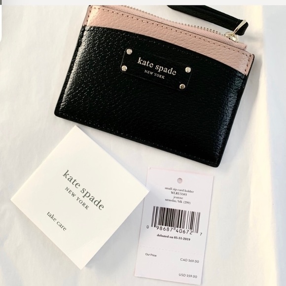 NWT Kate Spade leather zip card wallet black blush - Picture 5 of 7